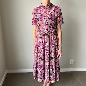 Floral print short sleeve tiered dress by rokoko